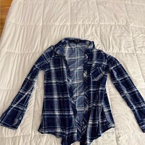 Navy & White Plaid Button Up Flannel